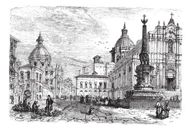 The Elephant fountain,Catania vintage engraving clipart