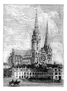Chartres Cathedral, in Chartres, France, during the 1890s, vinta clipart