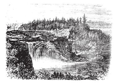 Chaudiere river Falls,in Quebec, Canada vintage engraving clipart