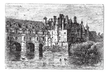 Chenonceau Castle vintage engraving clipart