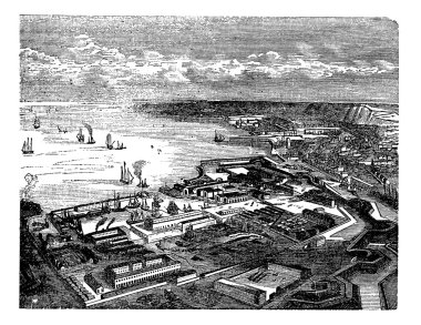 Cherbourg-Octeville, in Normandy, France, during the 1890s, vint clipart