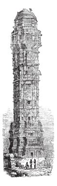 Tower of Victory in Chittorgarh, Rajahstan, India vintage engrav clipart