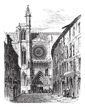 Clermont-Ferrand Cathedral, in Auvergne, France, vintage engravi clipart