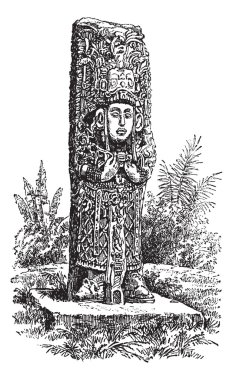 Copan Monolith in Honduras, vintage engraving clipart