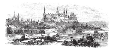 Wawel Castle or Royal Castle in Krakow, Poland, during the 1890s clipart