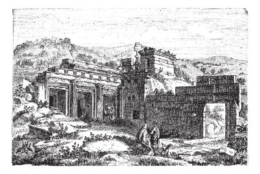 Ruins of Cyrene, in Shahhat, Libya, vintage engraving clipart