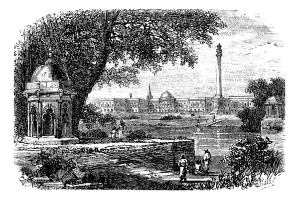 Palais du Gouvernement, Monument Ochterlony, Calcutta, Inde, millésime — Image vectorielle