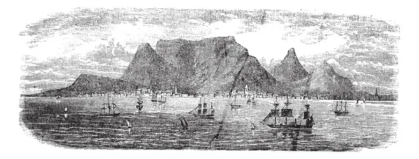 Vue panoramique depuis Table bay vintage, Cape Town, Afrique du Sud — Image vectorielle