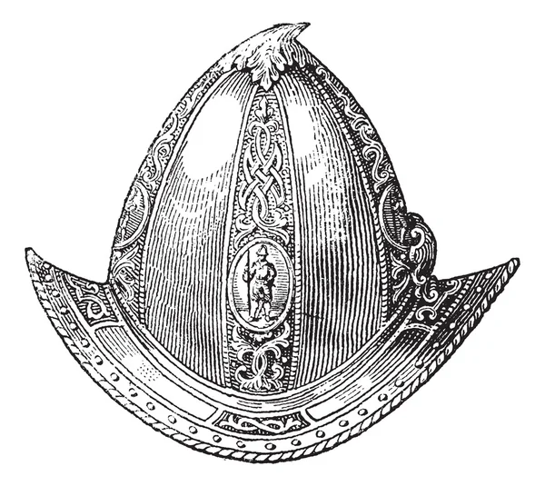Cabaset peaked or helmet vintage engraving — Stock Vector