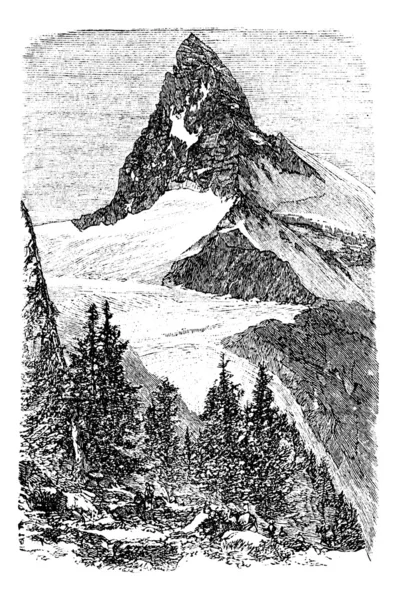 Matterhorn nebo monte cervino. Zermatt, Švýcarsko vinobraní en — Stockový vektor