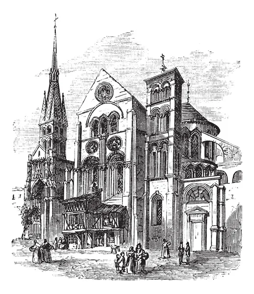 Notre-Dame-en-Vaux church, Chalons-en-Champagne, France vintage — Stock Vector