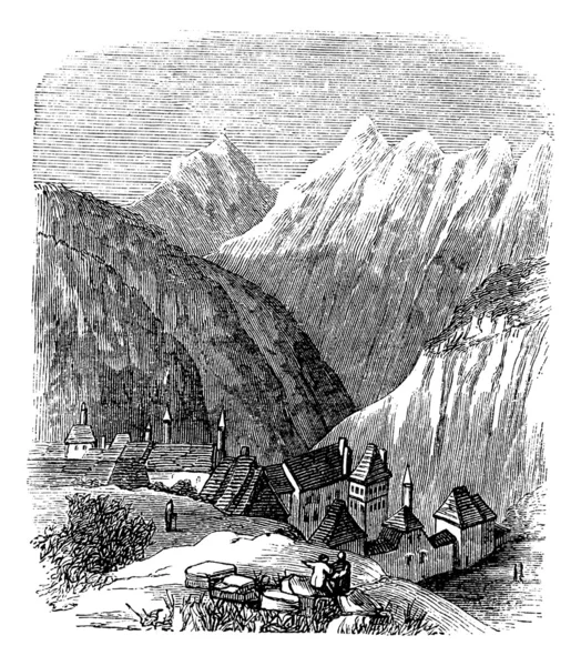 Grande chartreuse, in de rhone-alpes, Frankrijk, tijdens de jaren 1890, — Stockvector