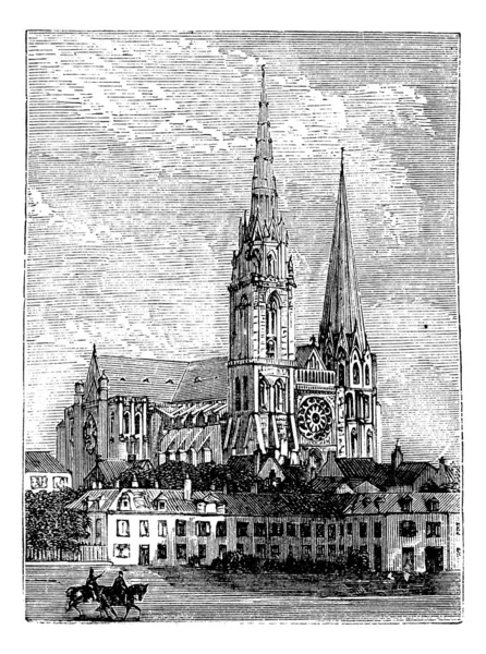 Chartres katedrály v chartres, Francie, v roce 1890, vinta — Stockový vektor