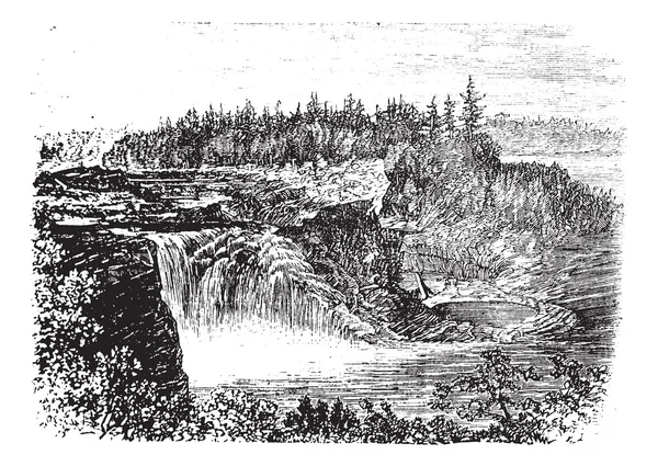 Chaudiere river Falls, Quebec, Kanada vintage gravírozás — Stock Vector