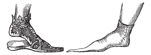 Sandal och poulaine vintage gravyr — Stock vektor