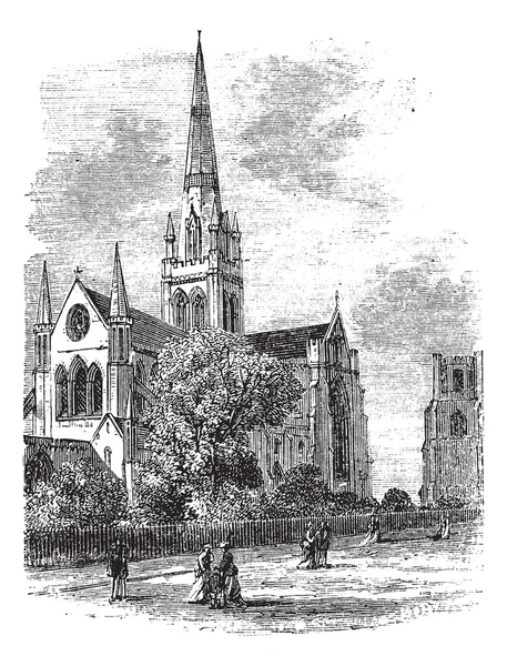 Incisione vintage della cattedrale di Chichester negli anni 1890 — Vettoriale Stock