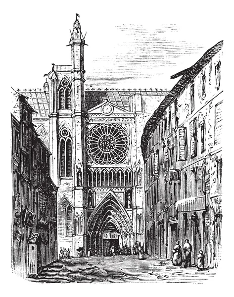 克莱蒙费朗大教堂，在法国奥弗涅复古 engravi — 图库矢量图片