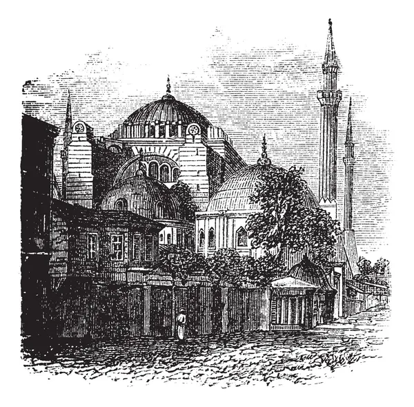 Hagia Sofia i istanbul, Turkiet, vintage gravyr — Stock vektor