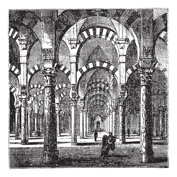 Catedral-Mezquita de Córdoba en Andalucía, España, grabados antiguos — Vector de stock