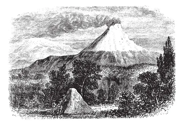 Cotopaxi yanardağ Ekvator, antika gravür — Stok Vektör