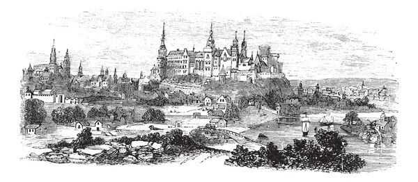 A Wawel-kastély vagy a királyi palotát Krakkóban, Lengyelország, az 1890-es évek során — Stock Vector