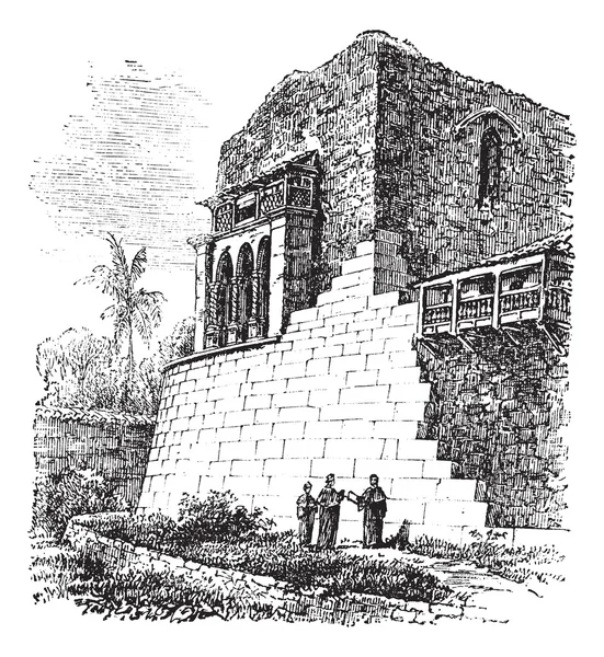 Coricancha lub świątyni słońca, w cusco, peru, sztuka engravi — Wektor stockowy