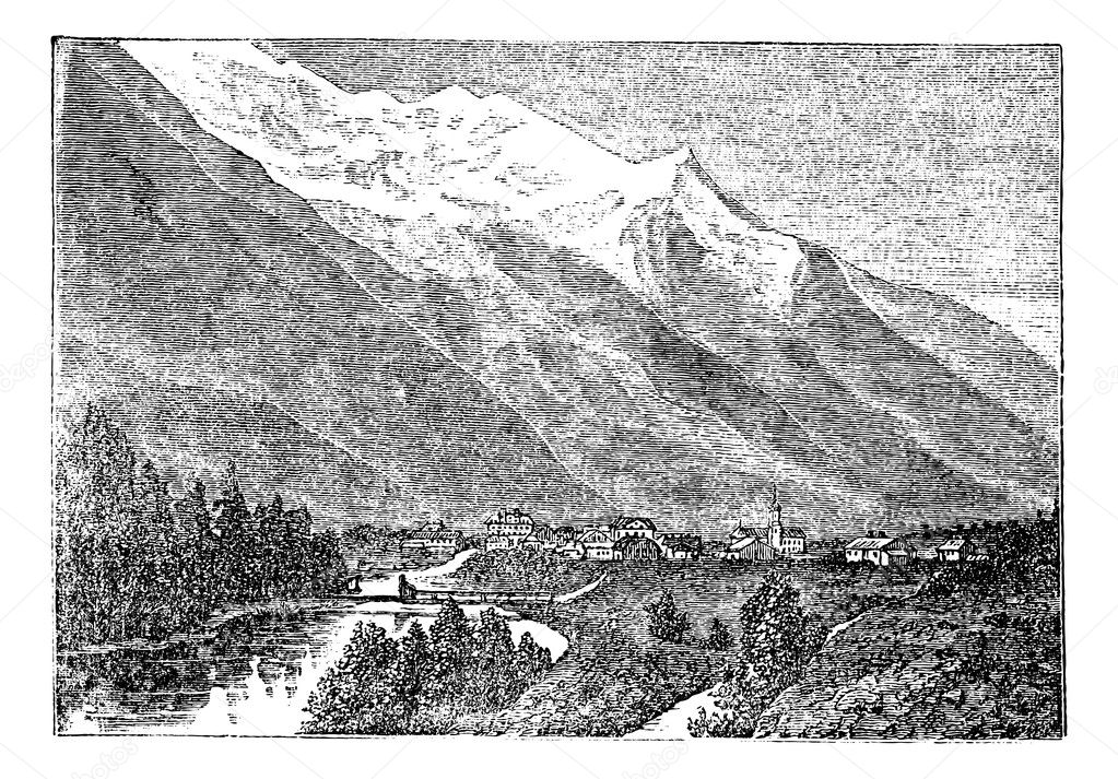 Mont Blanc, near Chamouny et le Mont Blanc vintage engraving