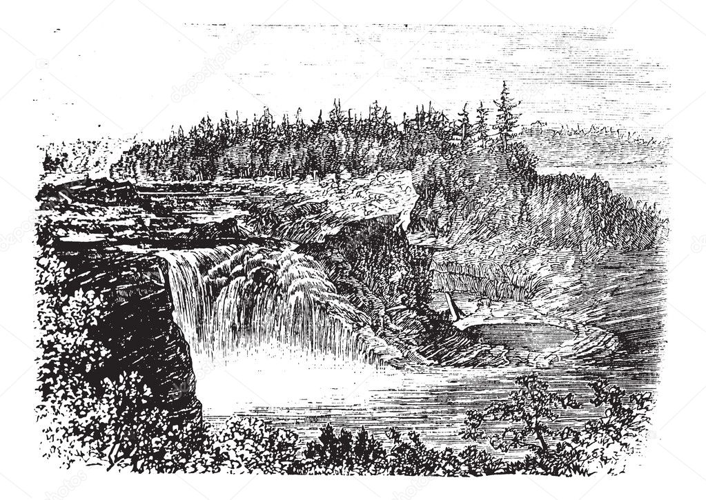 Chaudiere river Falls,in Quebec, Canada vintage engraving
