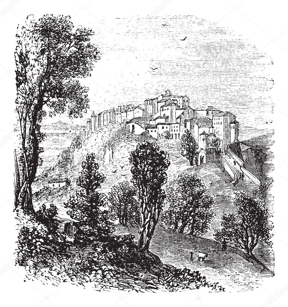 Chiusi in Tuscany, Italy vintage engraving