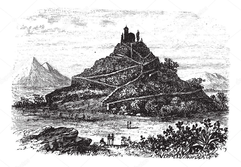 Great Pyramid of Cholula or Tlachihualtepetl in Puebla, Mexico v