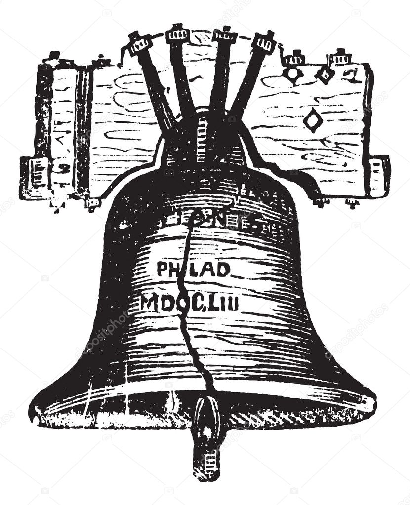 Liberty Bell, in Philadelphia, Pennsylvania, USA, vintage engrav