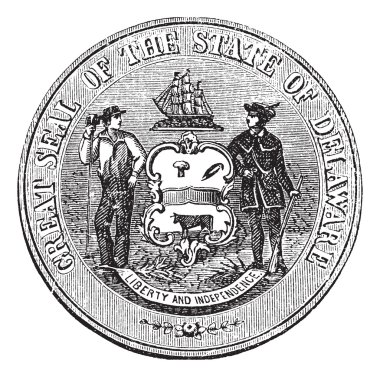 silah veya seal of delaware, ABD, antika gravür