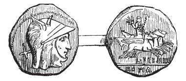 Antoninianus veya Roma sikke, antika gravür