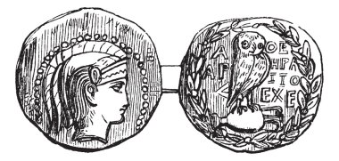 Tetradrachm from Athens or Greek Silver Coin, vintage engraving clipart