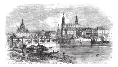 Dresden in Saxony, Germany, vintage engraving clipart