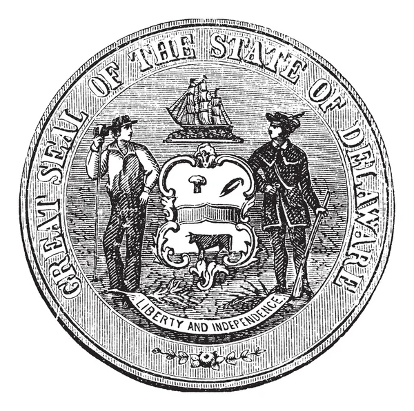 Címer vagy pecsét a Delaware, Usa, vintage gravírozás — Stock Vector
