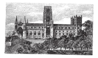 Durham Cathedral in England, United Kingdom, vintage engraving clipart
