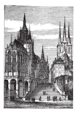 Erfurt Cathedral in Thuringia, Germany, vintage engraving clipart