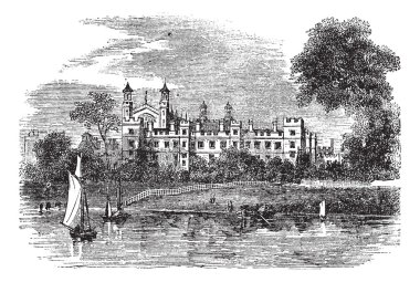 Eton College in Windsor, England, United Kingdom, vintage engrav clipart