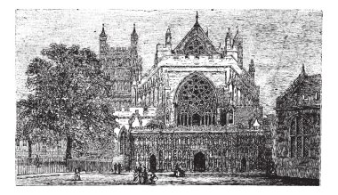 Exeter Cathedral in England, United Kingdom, vintage engraving clipart