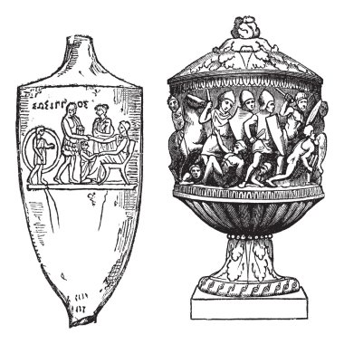 Greek and Roman, urns vintage engraving clipart