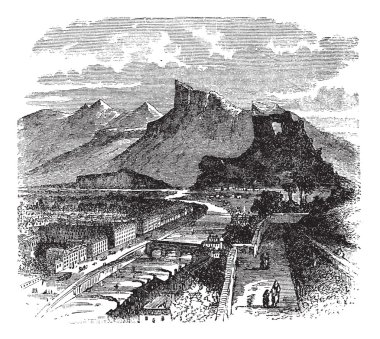 View of Grenoble, France vintage engraving clipart