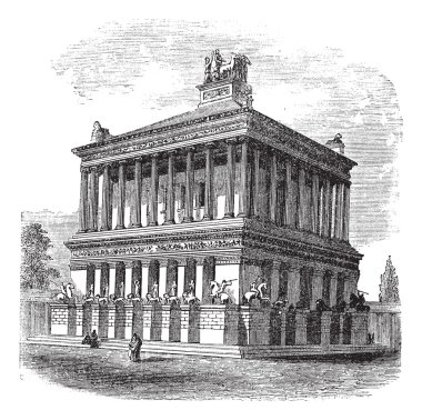 Mausoleum at Halicarnassus or Tomb of Mausolus vintage engraving clipart