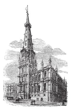 The Town Hall, Halifax, West Yorkshire vintage engraving clipart