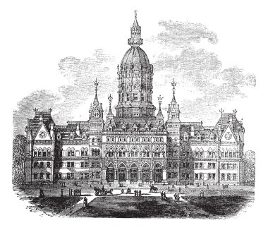 Hartford, Connecticut, New State House vintage engraving clipart