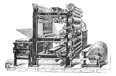Marinoni Rotary printing press vintage engraving