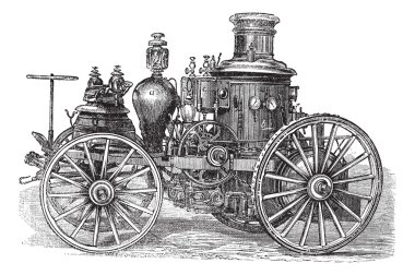 Amoskeag Steam-powered Fire Engine vintage engraving clipart