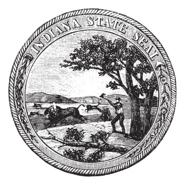 Seal of the State of Indiana USA vintage engraving clipart