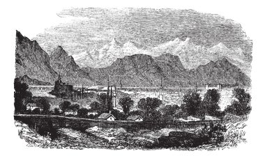 Ioannina or Jannena in Epirus Greece vintage engraving clipart