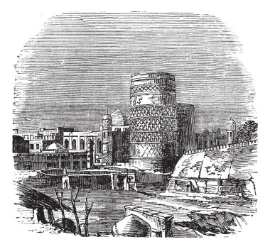 Mosque of the palace of Khiva vintage engraving clipart